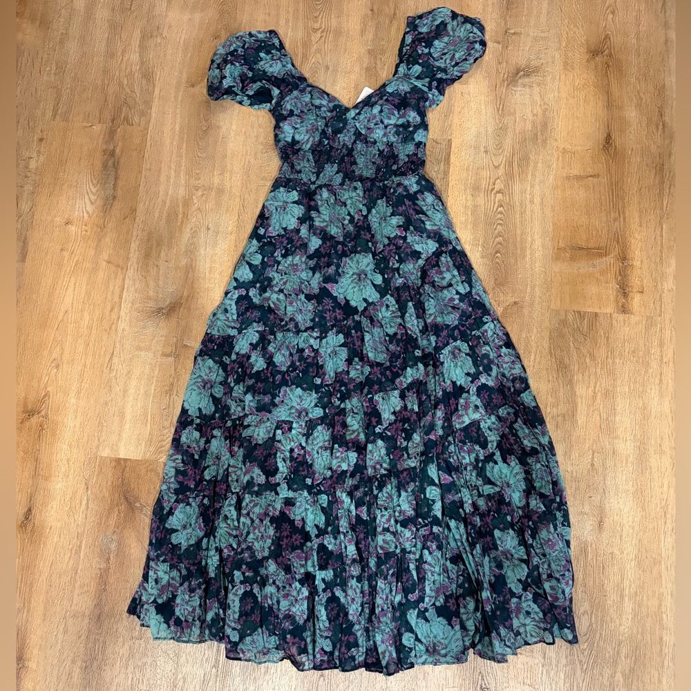 Free People Navy Floral Maxi Dress with Teal & Purple Accents - Picture 5 of 8